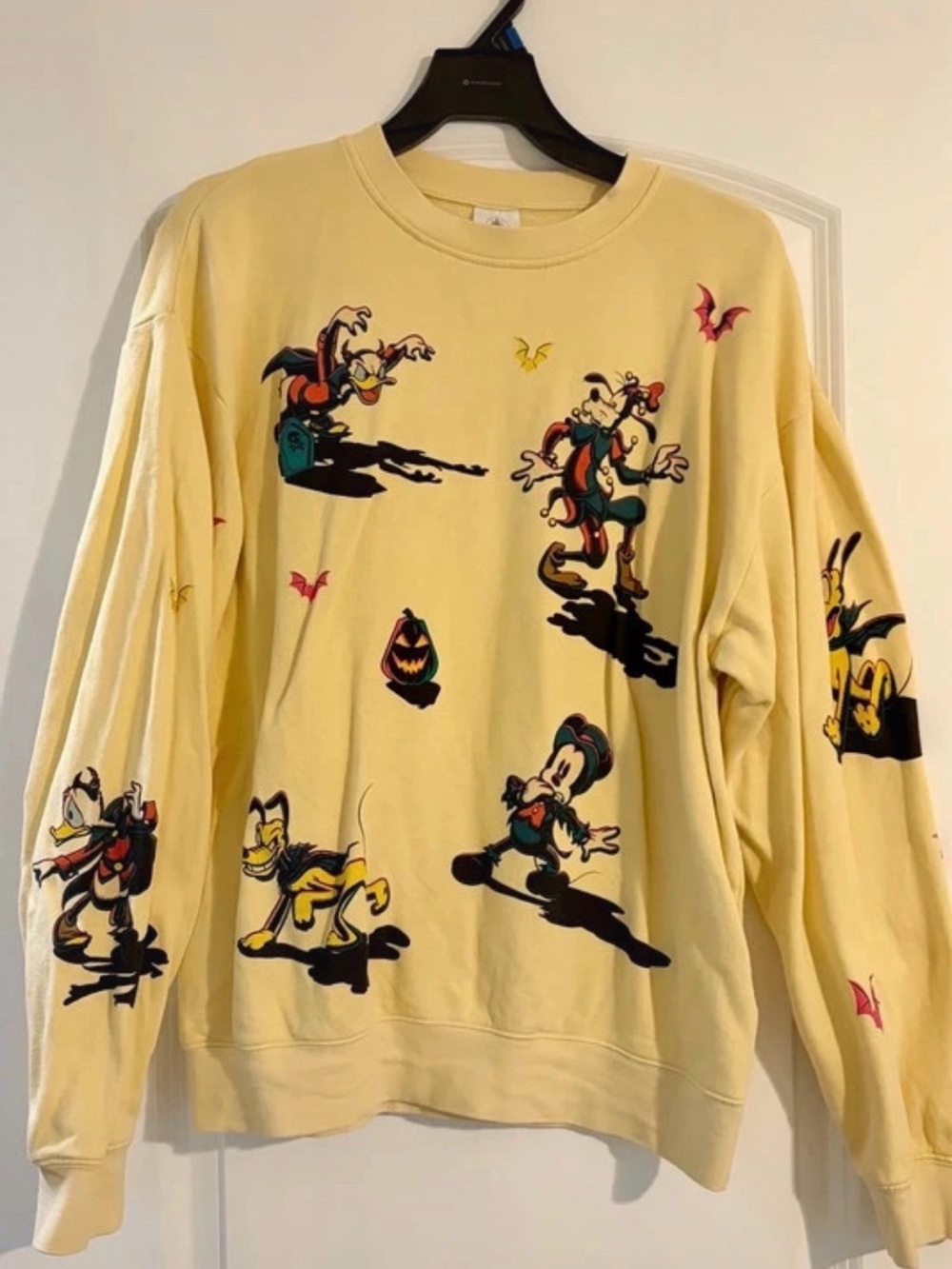 Disney Yellow Crewneck Sweatshirt with Halloween Cartoon Graphics